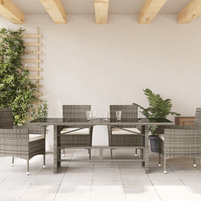 Garden Table with Glass Top Grey 190x80x75 cm Poly Rattan