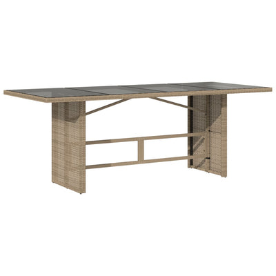 Garden Table with Glass Top Beige 190x80x75 cm Poly Rattan