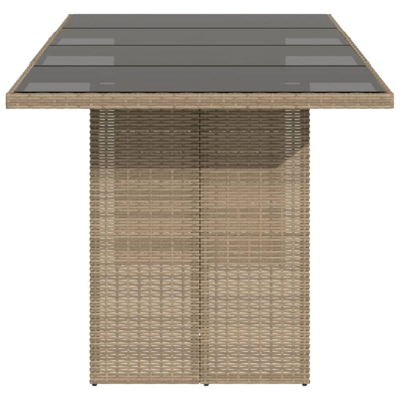 Garden Table with Glass Top Beige 190x80x75 cm Poly Rattan