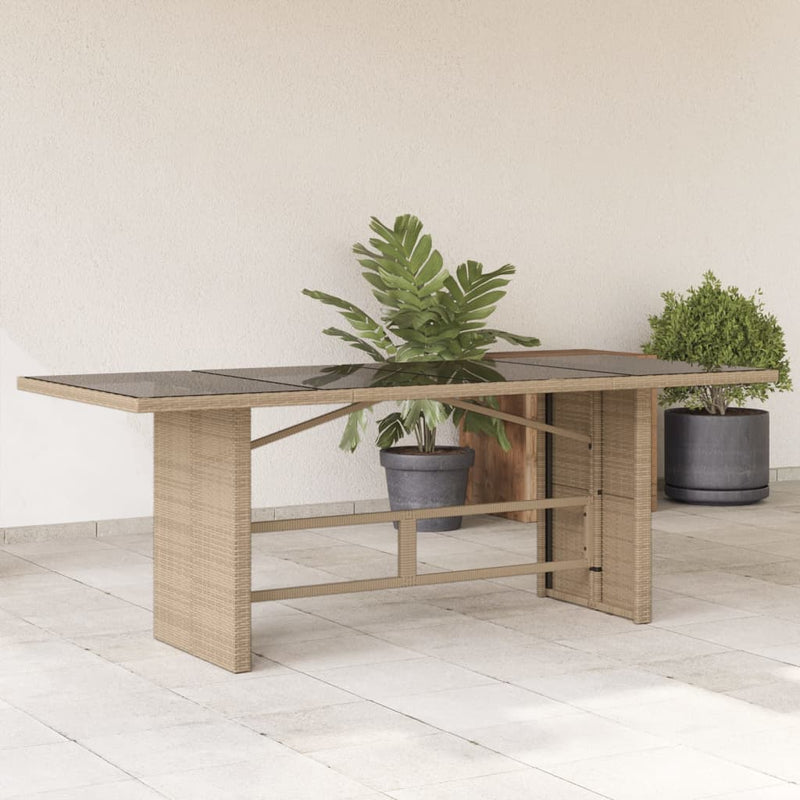 Garden Table with Glass Top Beige 190x80x75 cm Poly Rattan