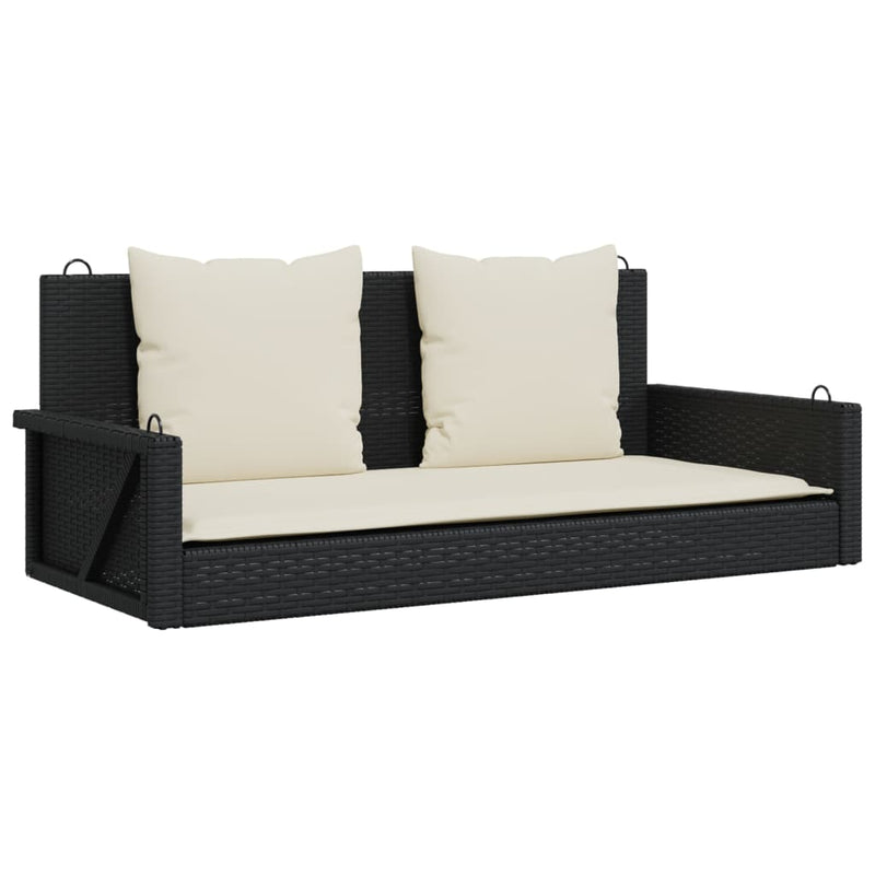 Swing Bench with Cushions Black 119x56x48 cm Poly Rattan