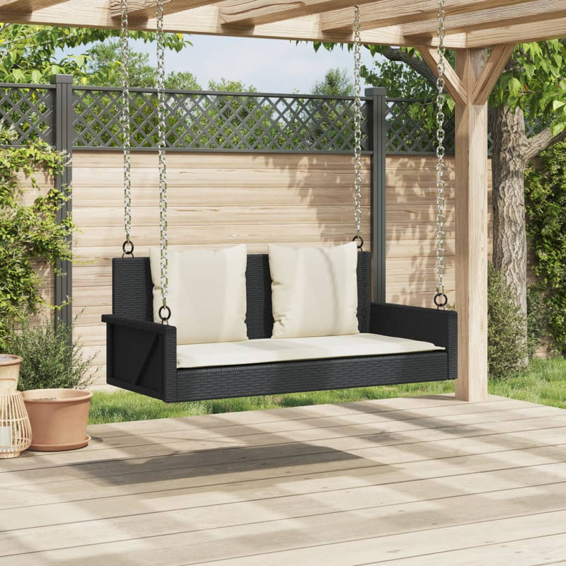 Swing Bench with Cushions Black 119x56x48 cm Poly Rattan