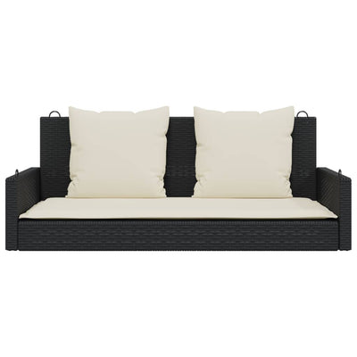 Swing Bench with Cushions Black 119x56x48 cm Poly Rattan