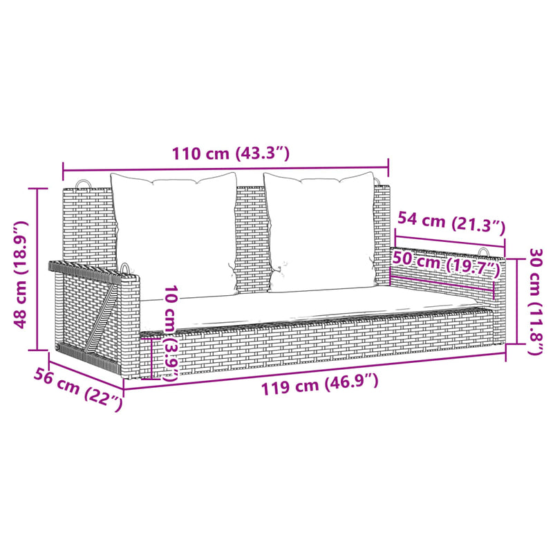 Swing Bench with Cushions Black 119x56x48 cm Poly Rattan