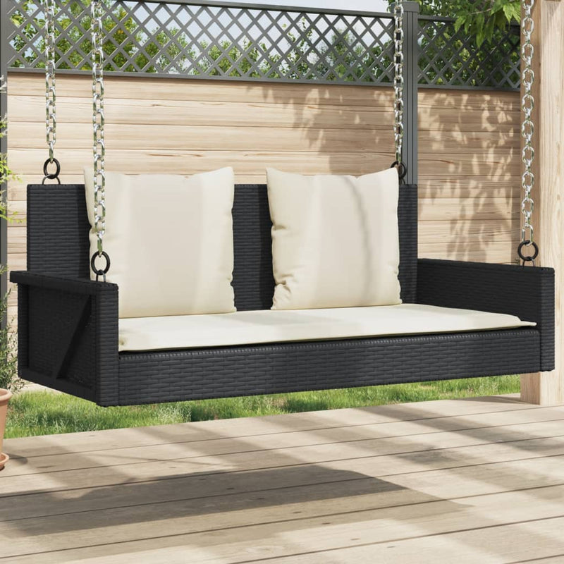 Swing Bench with Cushions Black 119x56x48 cm Poly Rattan