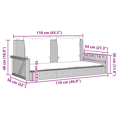 Swing Bench with Cushions Grey 119x56x48 cm Poly Rattan