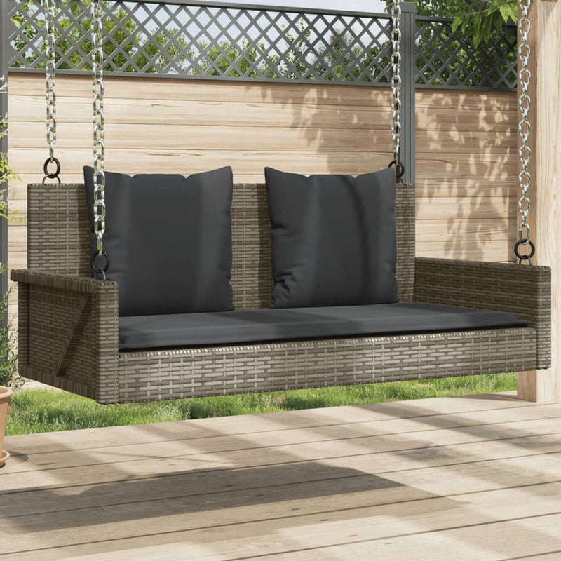 Swing Bench with Cushions Grey 119x56x48 cm Poly Rattan