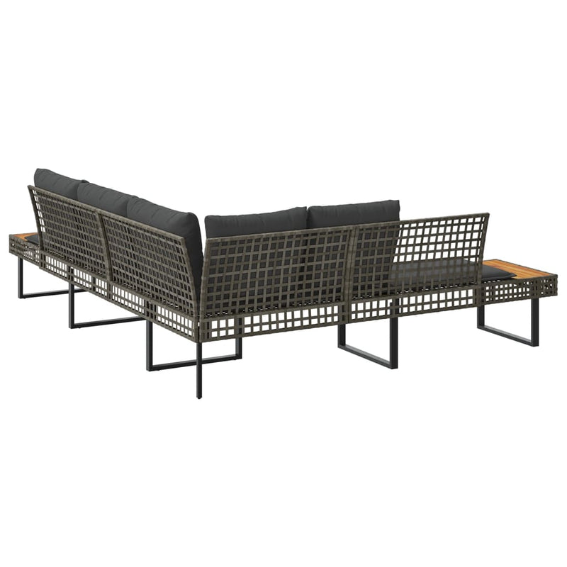 Garden Sofa with Cushions L-shaped Grey Poly Rattan and Acacia