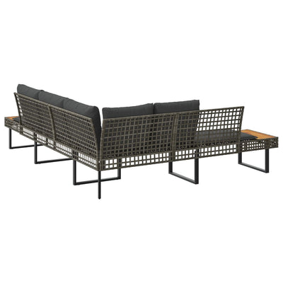 Garden Sofa with Cushions L-shaped Grey Poly Rattan and Acacia