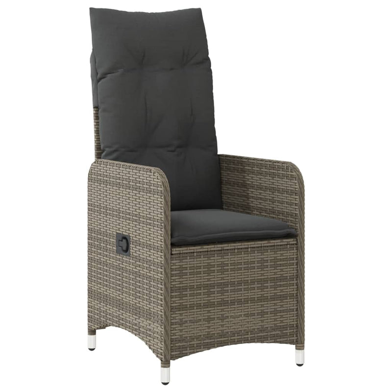 Reclining Garden Chair with Cushions Grey Poly Rattan