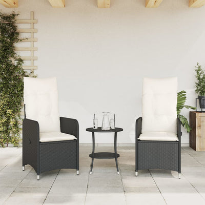 Reclining Garden Chairs 2 pcs with Cushions Black Poly Rattan