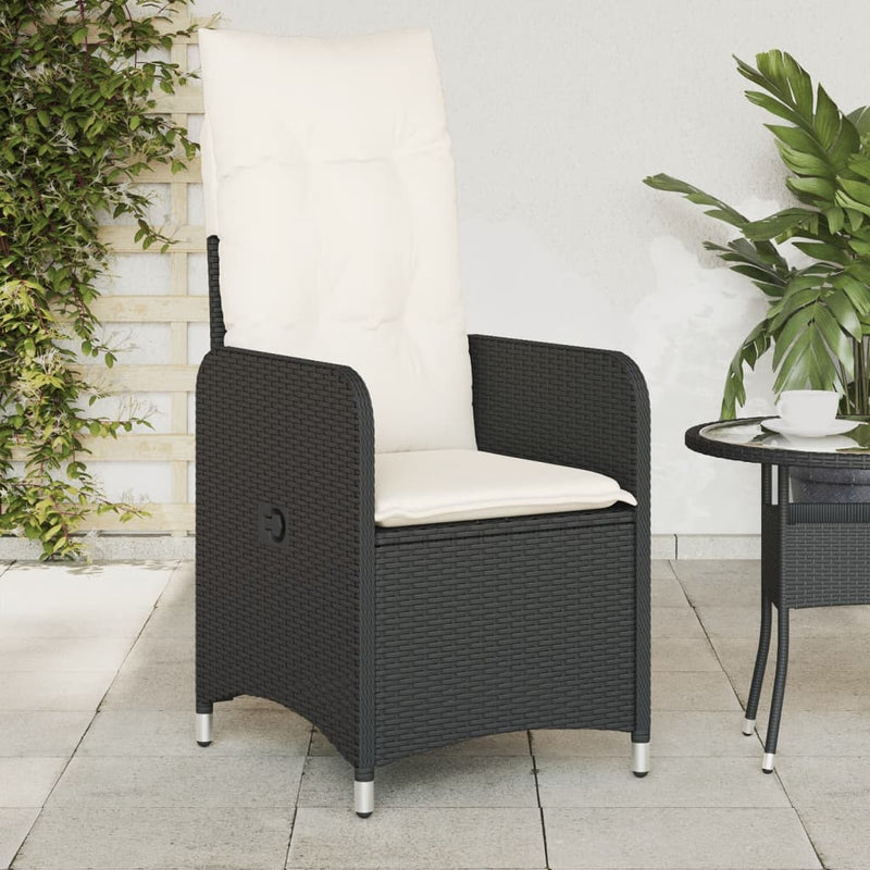 Reclining Garden Chairs 2 pcs with Cushions Black Poly Rattan