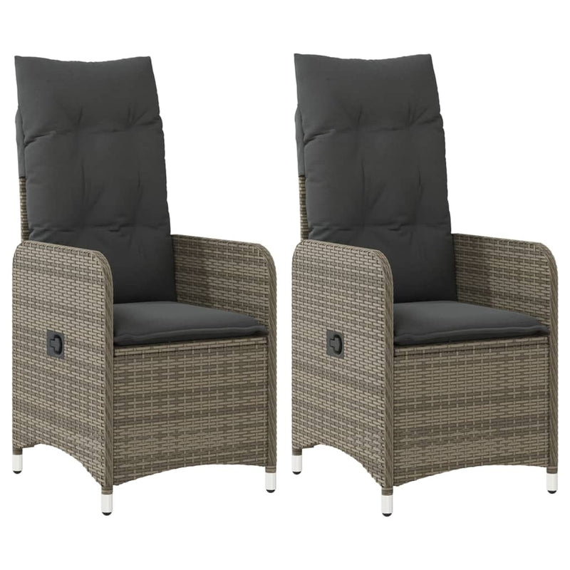 Reclining Garden Chairs 2 pcs with Cushions Grey Poly Rattan