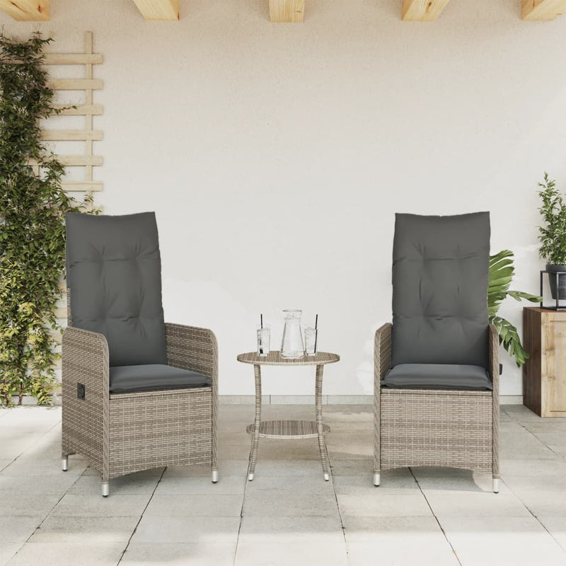 Reclining Garden Chairs 2 pcs with Cushions Grey Poly Rattan