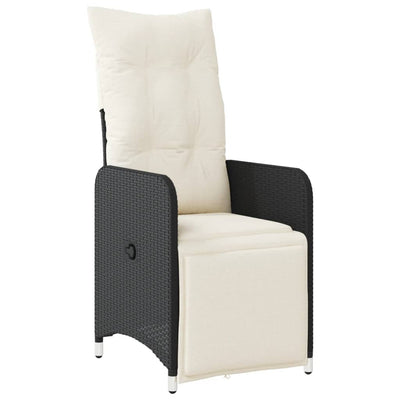 Reclining Garden Chair with Cushions Black Poly Rattan