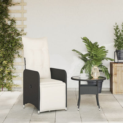 Reclining Garden Chair with Cushions Black Poly Rattan