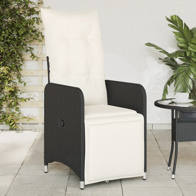 Reclining Garden Chair with Cushions Black Poly Rattan