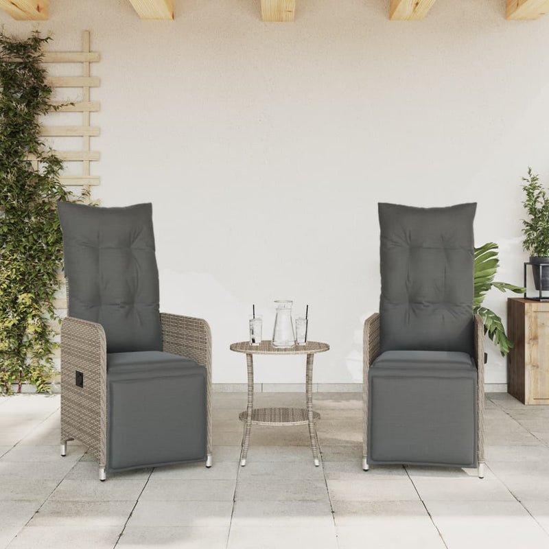 Reclining Garden Chairs 2 pcs with Cushions Grey Poly Rattan