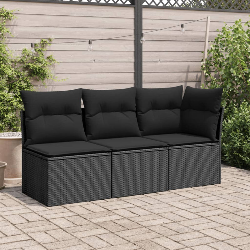 Garden Sofa Armless with Cushions Black Poly Rattan