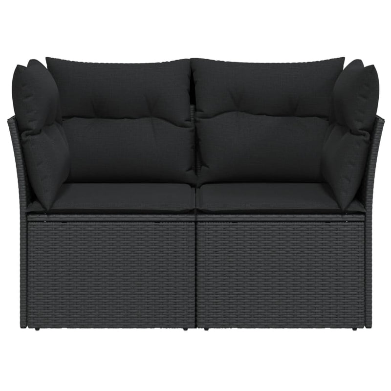 Garden Sofa with Cushions 2-Seater Black Poly Rattan