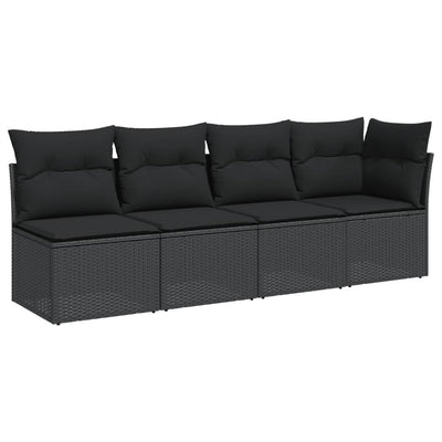 Garden Sofa with Cushions 4-Seater Black Poly Rattan