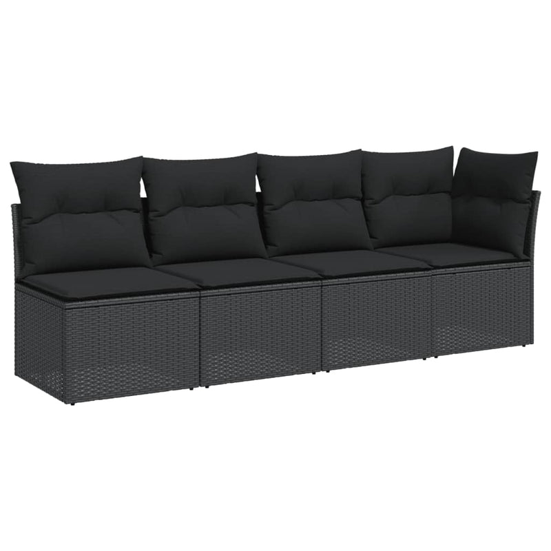 Garden Sofa with Cushions 4-Seater Black Poly Rattan