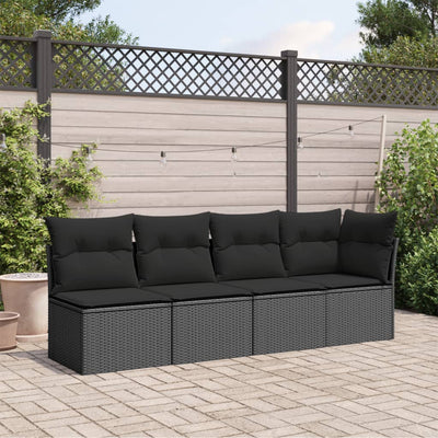 Garden Sofa with Cushions 4-Seater Black Poly Rattan