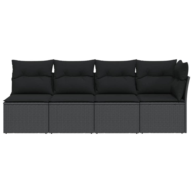 Garden Sofa with Cushions 4-Seater Black Poly Rattan