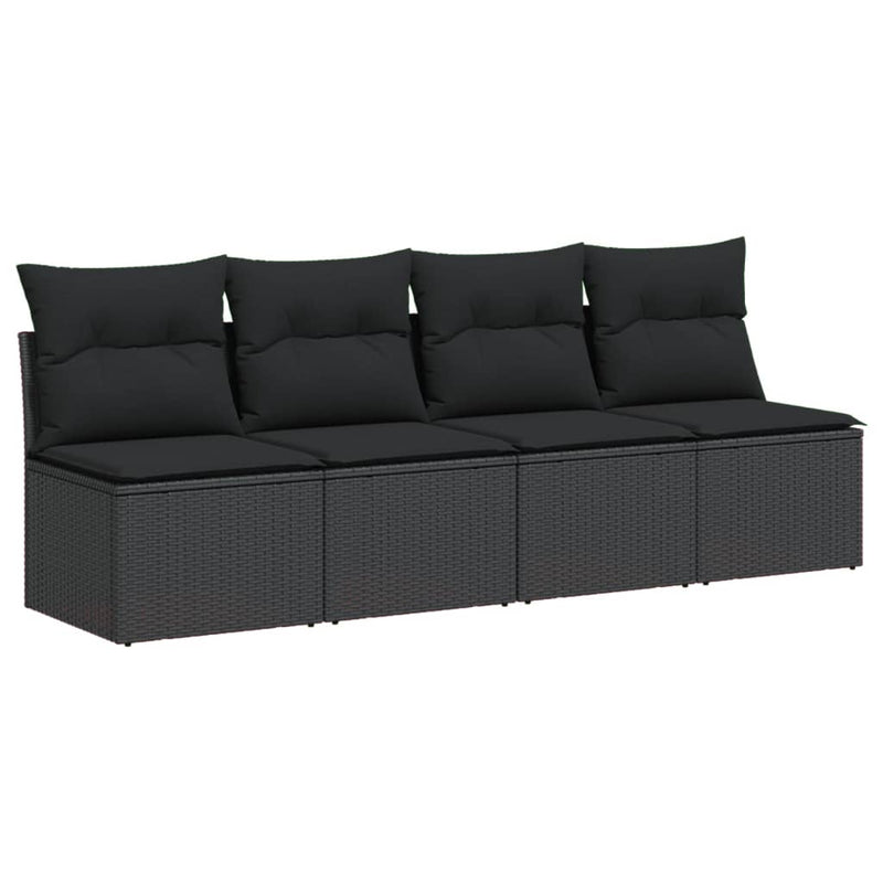 Garden Sofa with Cushions 4-Seater Black Poly Rattan