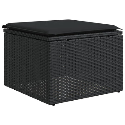 Garden Stool with Cushion Black 55x55x37 cm Poly Rattan