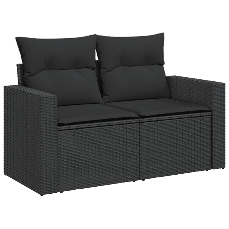 Garden Sofa with Cushions 2-Seater Black Poly Rattan