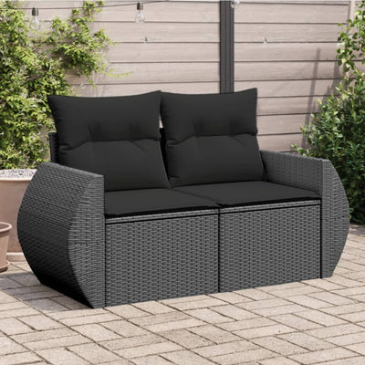 Garden Sofa with Cushions 2-Seater Black Poly Rattan