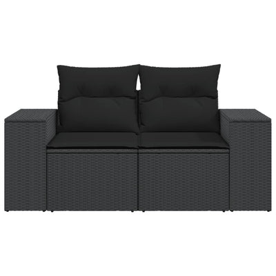 Garden Sofa with Cushions 2-Seater Black Poly Rattan