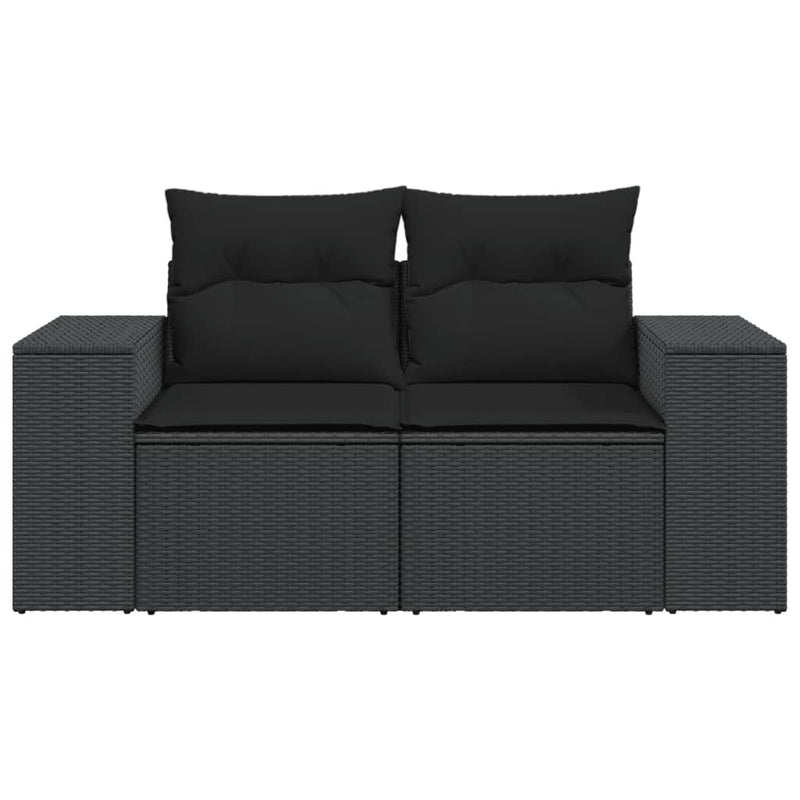 Garden Sofa with Cushions 2-Seater Black Poly Rattan