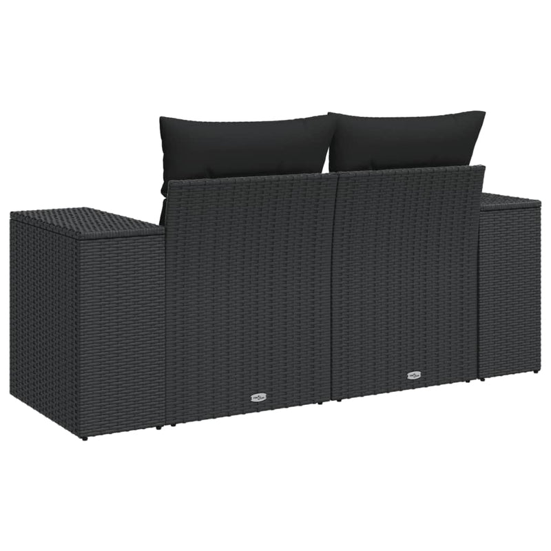 Garden Sofa with Cushions 2-Seater Black Poly Rattan