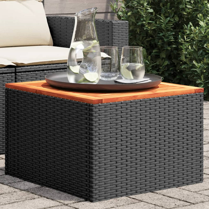 Garden Table Black 55x55x37 cm Poly Rattan and Acacia Wood