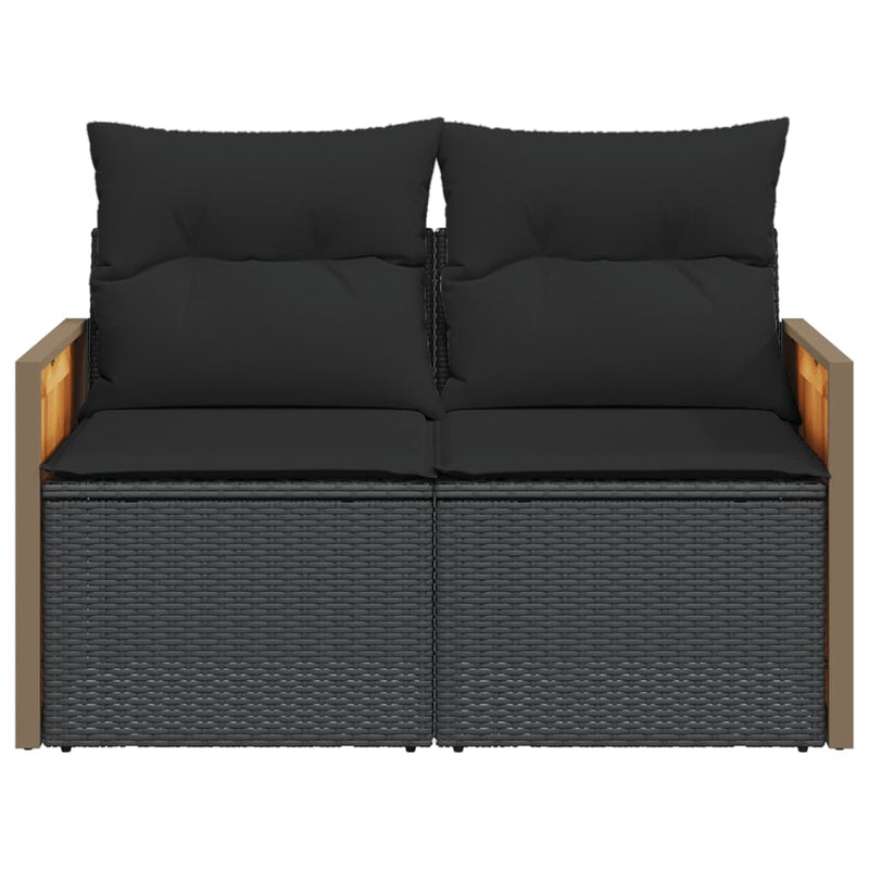 Garden Sofa with Cushions 2-Seater Black Poly Rattan