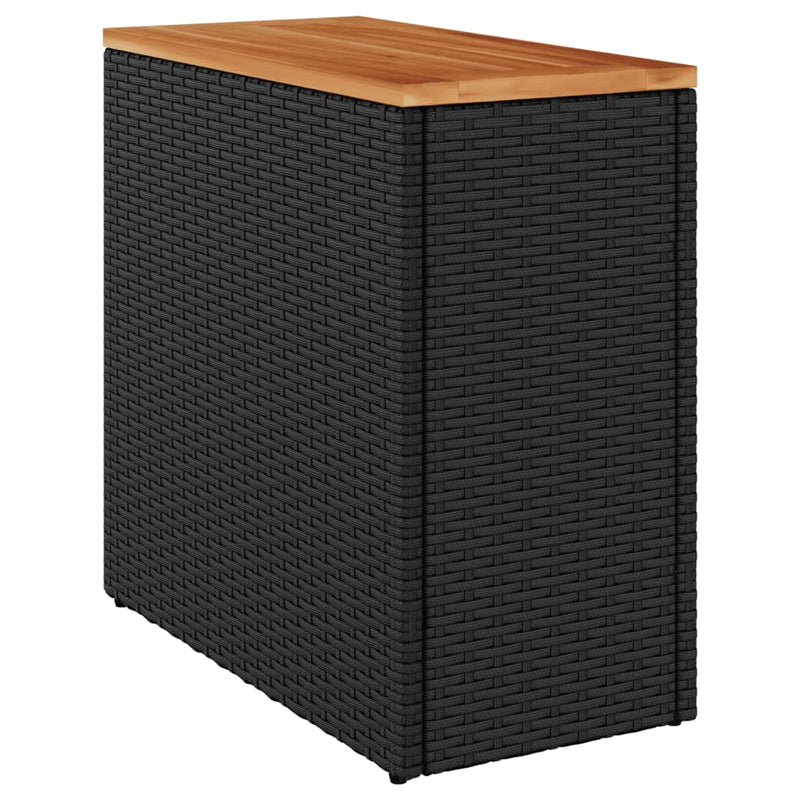 Garden Side Table with Wooden Top Black 58x27.5x55 cm Poly Rattan