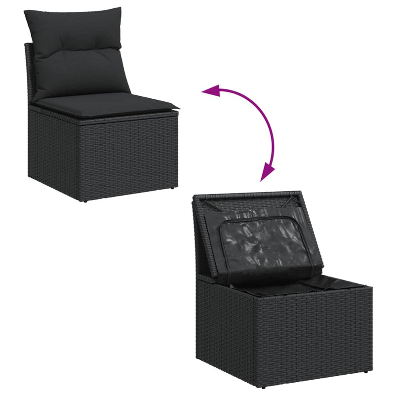 Garden Chair Armless with Cushions Black Poly Rattan