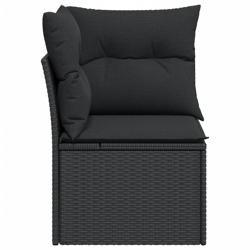 Garden Sofa Corner with Cushions Black Poly Rattan