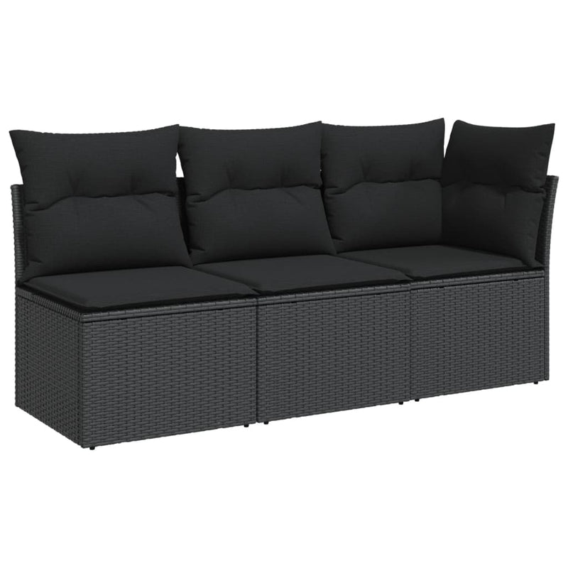 Garden Sofa with Cushions 3-Seater Black Poly Rattan