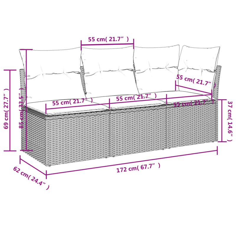 Garden Sofa with Cushions 3-Seater Black Poly Rattan