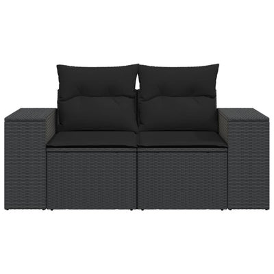 Garden Sofa with Cushions 2-Seater Black Poly Rattan