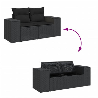 Garden Sofa with Cushions 2-Seater Black Poly Rattan