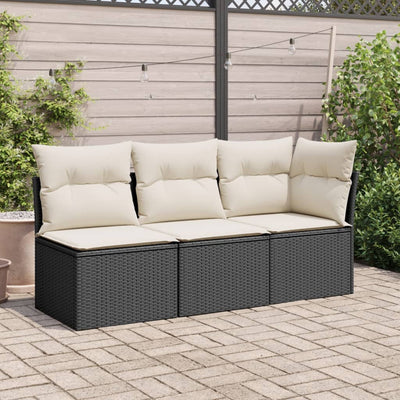 Garden Sofa Armless with Cushions Black Poly Rattan