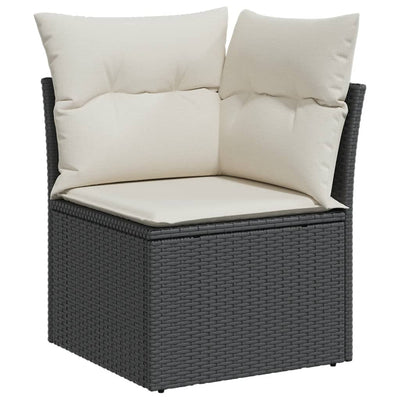 Garden Sofa Corner with Cushions Black Poly Rattan