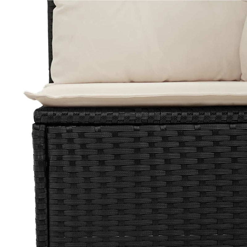 Garden Sofa Corner with Cushions Black Poly Rattan