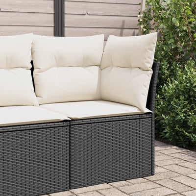 Garden Sofa Corner with Cushions Black Poly Rattan