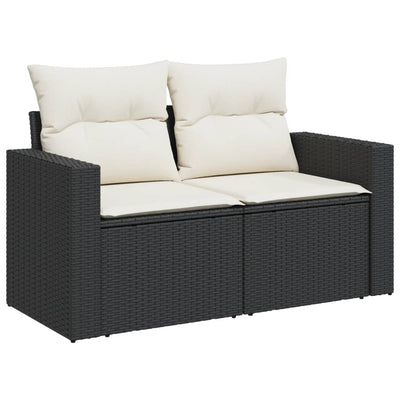 Garden Sofa with Cushions 2-Seater Black Poly Rattan