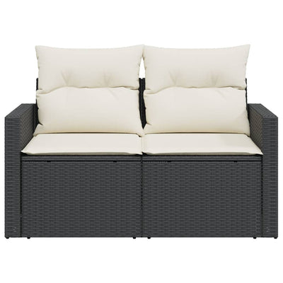 Garden Sofa with Cushions 2-Seater Black Poly Rattan